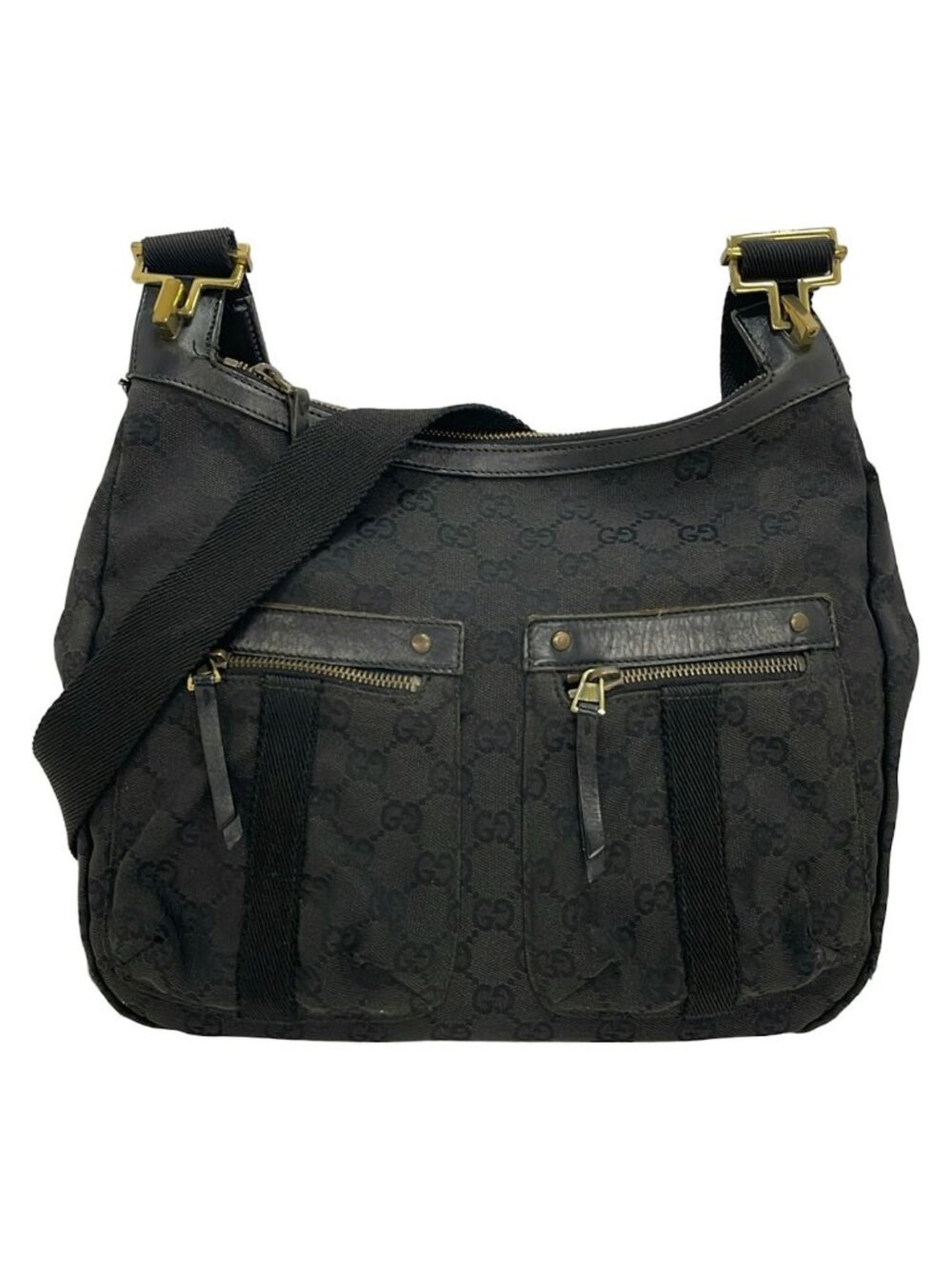 Gucci Shoulder Bag GG Pattern Black Leather